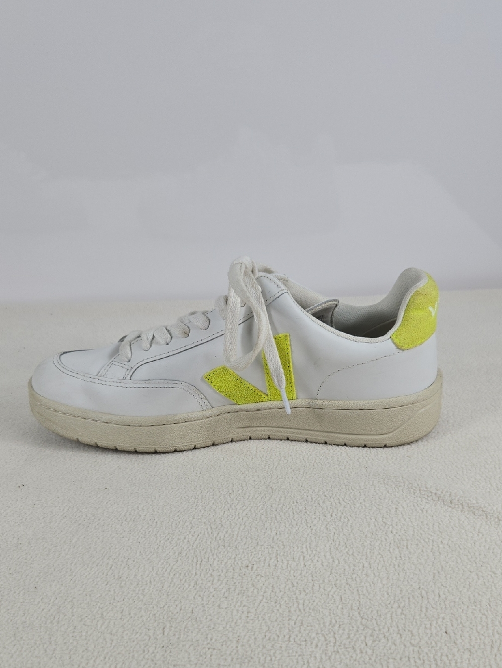 Veja White Leather Sneakers with Neon Yellow Accents - Women's Casual Sneakers - Picture 5 of 10